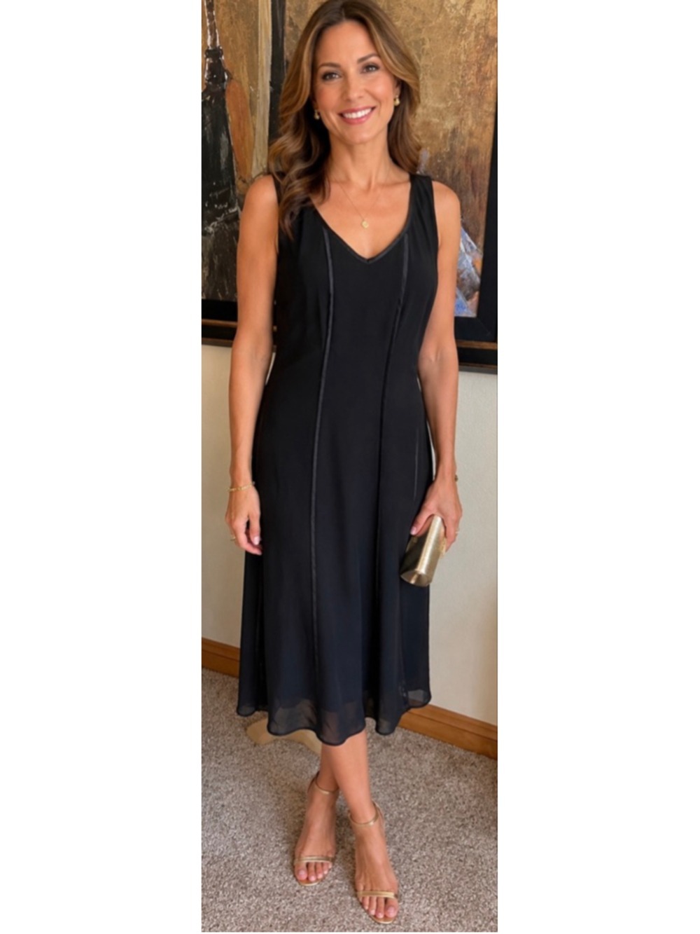 New Jessica Black V-Neck Sleeveless Midi Dress Size 10